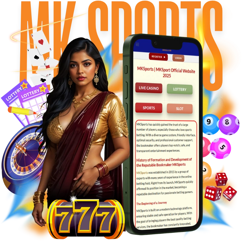mksport with indian model and mobile phone and casino peripherals